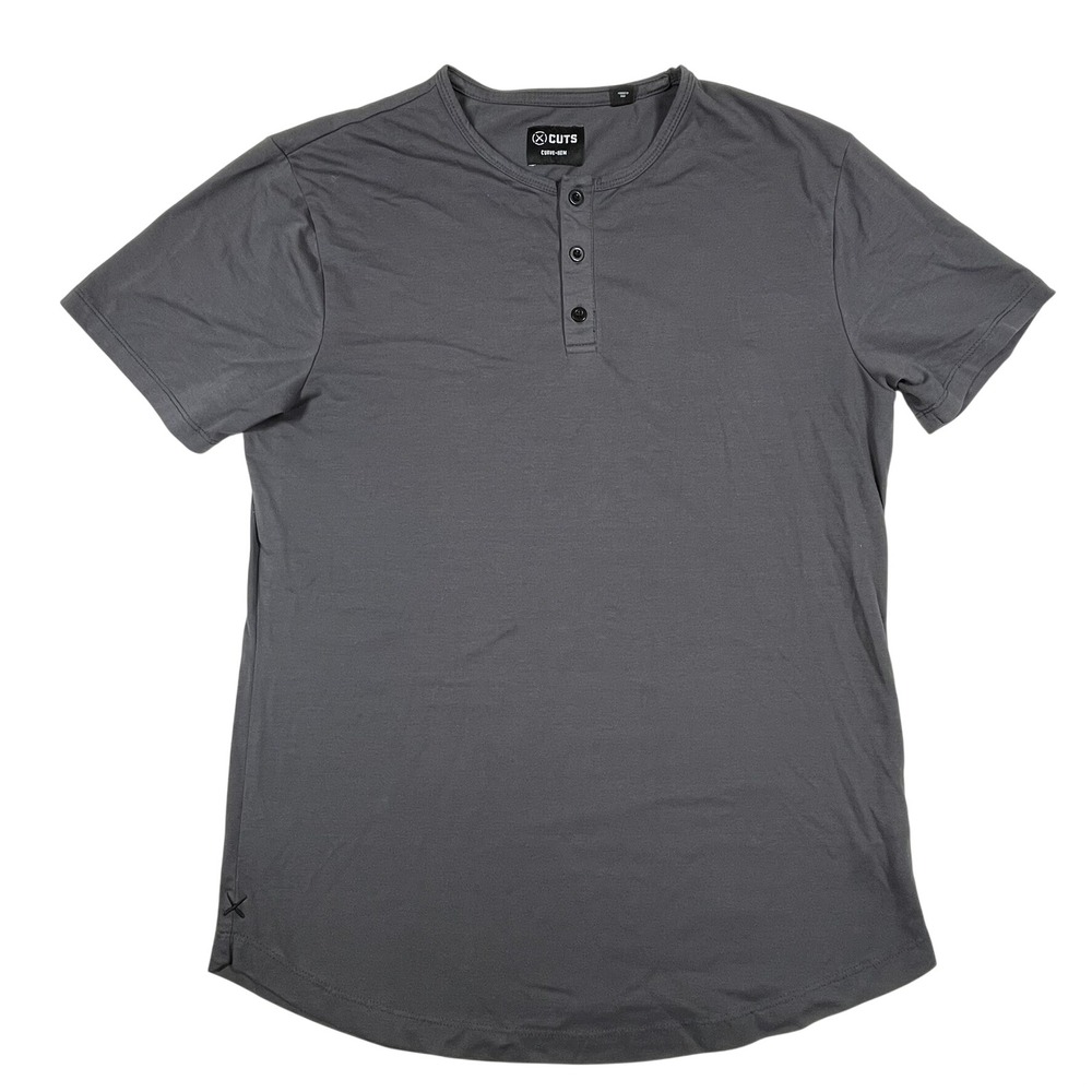 Cuts Curve-Hem Henley Mens M Grey Pyca Pro Short Sleeve Stretch Shirt MT10007